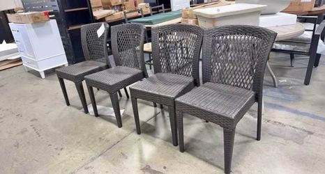 New Assembled Outdoor Dining Chairs Set of 4 Patio Chair PE Rattan & Steel Frame