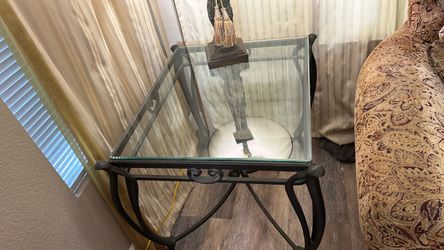 Beautiful Wrought Iron Glass Top End Table