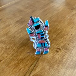 Vintage Sterling Silver Rainbow Yei Dancer Multi-Stone Inlay Ring Size 6