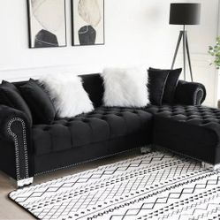 🚚Ask 👉Sectional, Sofa, Couch, Loveseat, Living Room Set, Ottoman, Recliner, Chair, Sleeper. 

✔️In Stock 👉Royal Black Velvet RAF Sectional