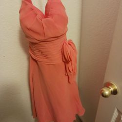 Bridesmaid/prom Dress. Sweetheart Neckline Watermelon/Coral Color Size 4 Bust Size 34b.