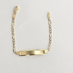 10kt Real Gold Solid Figaro Diamond Cut Bracelet 5.75 Inches