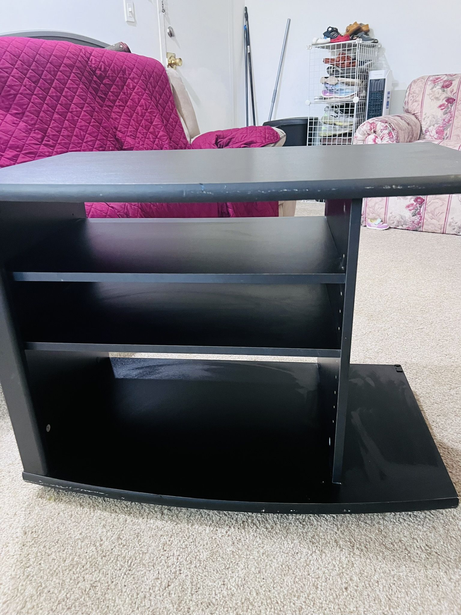 Black Wood TV Stand / Media Console with Storage Shelves
