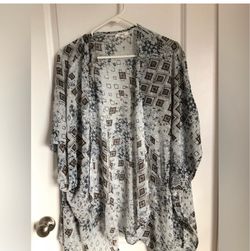 Sheer Floral Geometric Print Kimono Cardigan