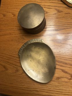 Brass Pocket Change Dish And Covered Bowl