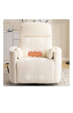 Cream Corduroy Swivel Recliner with Massage and Heat