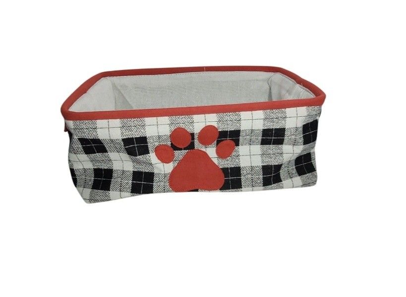 Pet Toy Box Collapsible Storage Bin Basket Organizer w/Handles Paw Plaided New 