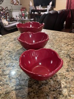 Set Of Three Red Ceramic Nesting Bowls, Pavilion By Princess House,