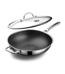 DOTCLAD Wok pan,Hybrid 13 inch Wok with Lid, PFOA Free Cookware,non stick Stainless Steel Woks & Stir-fry pans Nonstick, Dishwasher and Oven Safe, Wor
