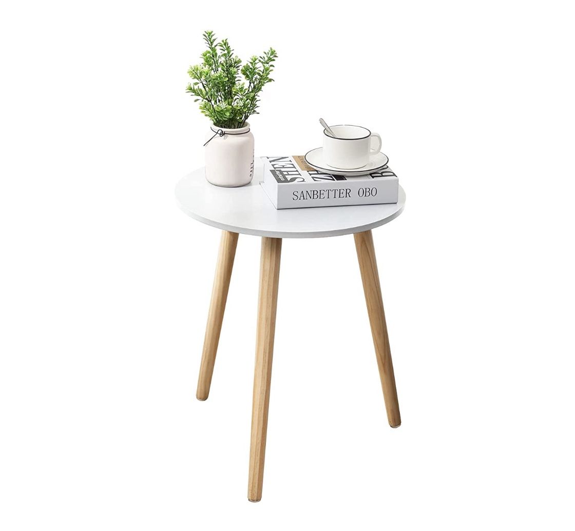 New APICIZON Round Side Table, White Tray Nightstand Coffee End Table for Living Room, Bedroom, Small Spaces, Easy Assembly Bedside Table, 15 x 18 Inc
