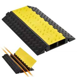383^ Cable Protector Ramp, 22,000 lbs/axle Capacity, 2 Channel Heavy Duty Rubber Cord Hose Wire Cover, 4 x 3 in Channel, Traffic Speed Bump with Flip-
