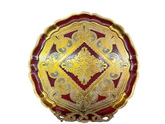 Vintage Handmade Italian Wood Carved & Painted Florentine Tray