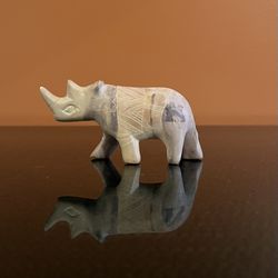 Vintage Hand Carved & Etched Soapstone Rhinoceros  4.5” L  2.5” H - Some Damage 