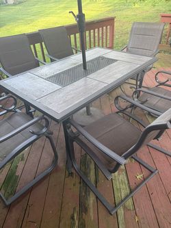 Crestridge 7-Piece Steel Padded Sling Outdoor Patio Dining Set w/ Umbrella