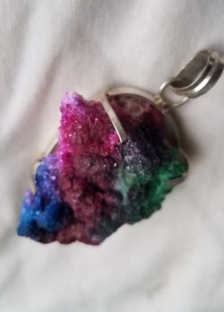Multi-colored druzy pendant with sterling silver