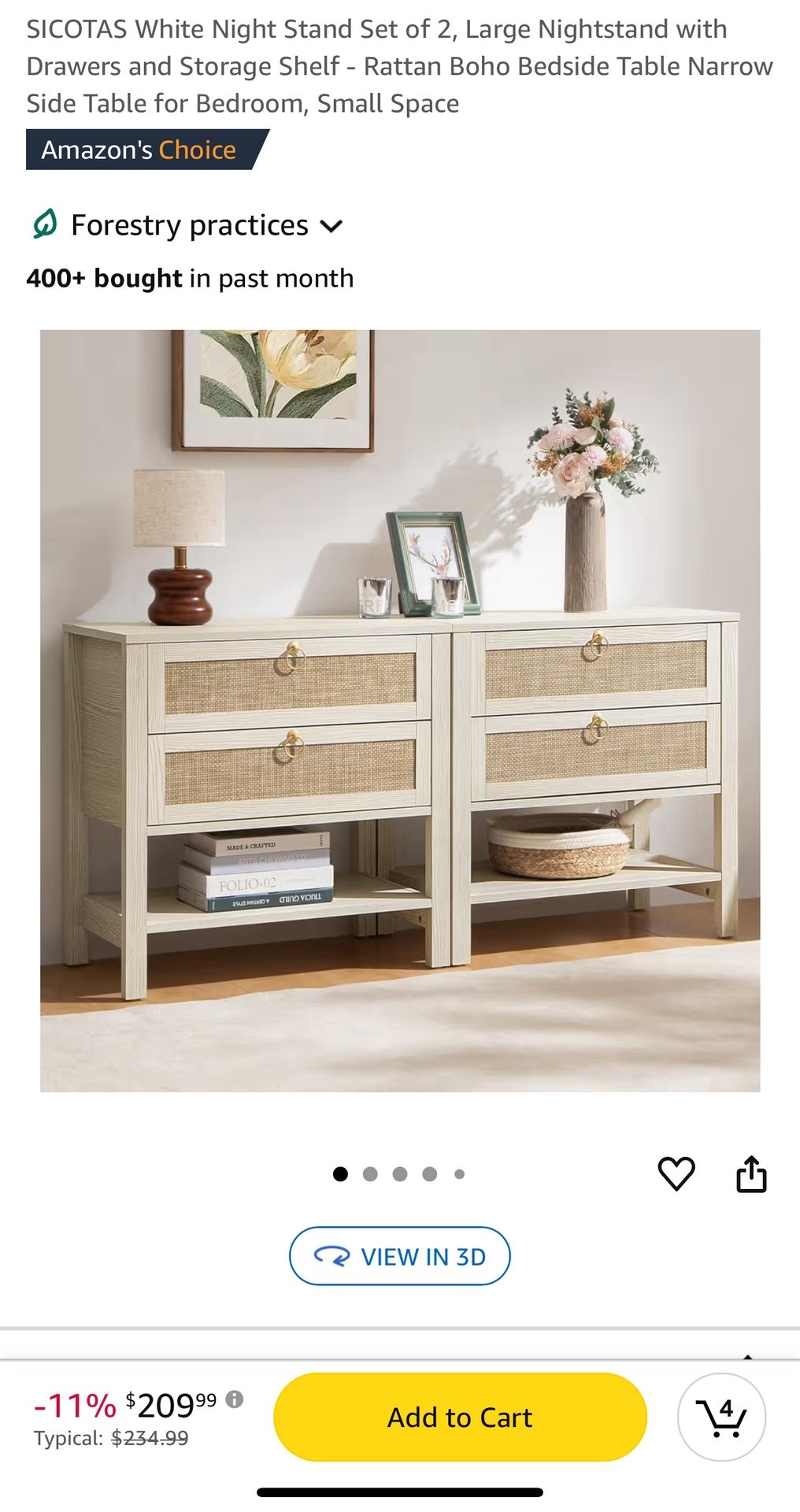 SICOTAS White Night Stand Set of 2