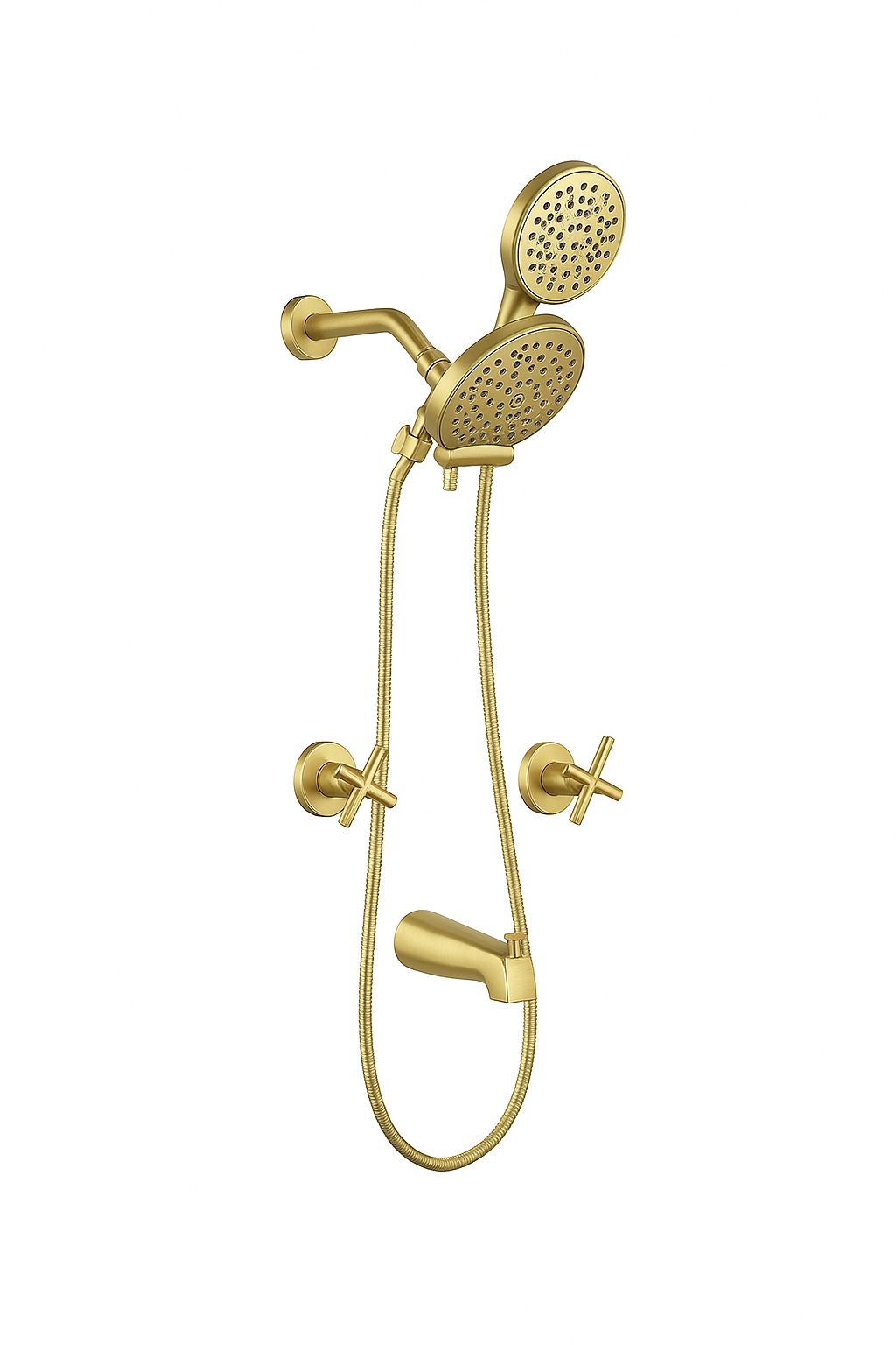 Brushed Gold Shower Faucet Set – 2 Handle with Tub Spout (NEW)
