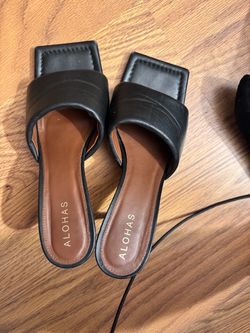 Alohas Black Leather Slide Sandals