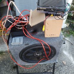 Full Car Audio System. Double Din Radio Amp And Sub