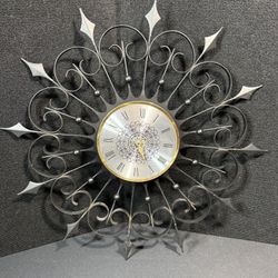 Vintage Mid-Century Modern Starburst Wall Clock by Elgin Gothic Spanish Sunburst