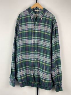 J.Crew Baird McNutt Irish Linen Slim Fit Plaid Button Down Shirt Mens XL Green