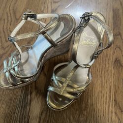 Christian Louboutin Gold Wedges Sandals - Sz 37