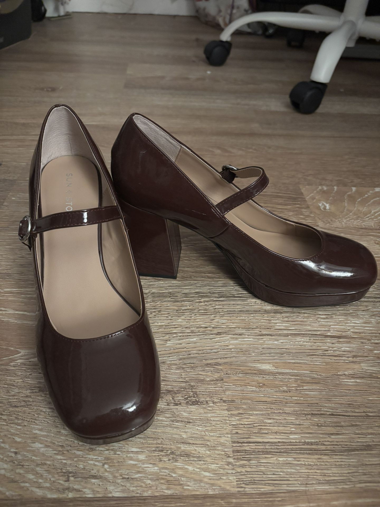 Sun + Stone Mary Jane Burgundy Heels
