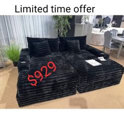 Black  Or White Living Room Corduroy Chaise Sofa    // Limited Time Offer 