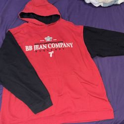 Vintage Bugle Boy Hoodie Mens Large Red Black Pullover Fleece Cotton Royalty