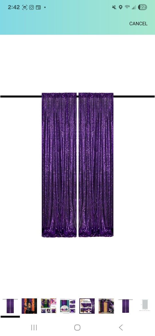 Purple Sequin Backdrop Curtains Glitter Drapes 2FTx8FT 2 Panels for Wedding Birthday Party Decorations Sparkly Photography Background