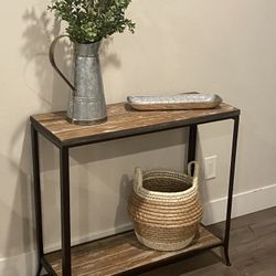 Rustic Style Console/Entry Table With The Dark Metal Base And Extra Shelf At The Bottom W34”xD13.5”xH31”