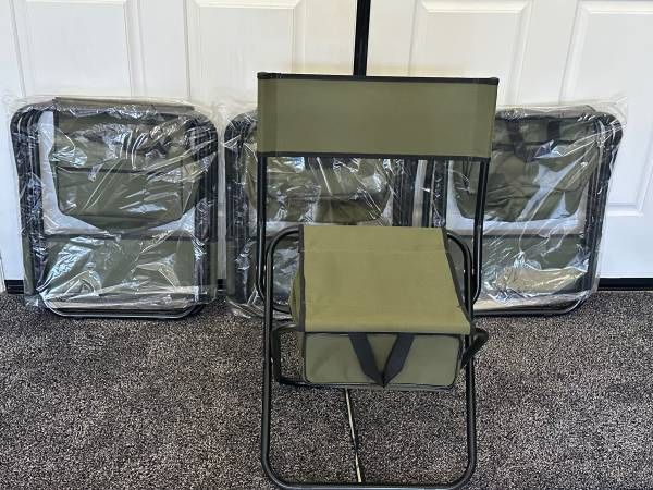 New Set of 4 Folding Camping Chairs Tri Fold Portable Storage Pocket