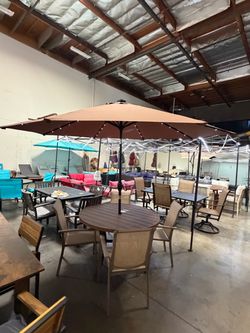 New 5pc Round 47" Outdoor Metal Dining Table with 4 stackable metal chairs
