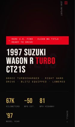 1997 Suzuki Wagon R Turbo CT21S — 660cc Turbo | RHD | BLITZ Equipped | Lowered | 67k KM