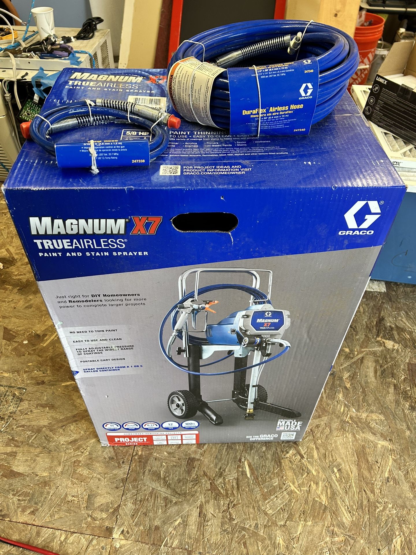 Brand New Graco Magnum X7 TrueAirless Sprayer + 50′ Hose & 4′ Whip – Never Used