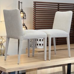 2 X Brand New Pottery Barn Fully Upholstered Dining Chairs in Soft Fabric (Retail $1,000)