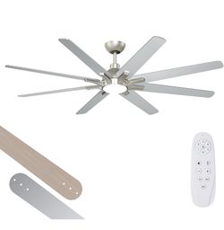 Putroad 72 Inch Ceiling Fan with Light Remote Control, Brushed Nickel 6-Speed Quiet Reversible DC Motor, 3CCT Dimmable LED Light,Wooden Blades,Used fo