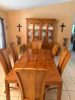 Wood Dining Table Set with 6 Chairs and China Cabinet