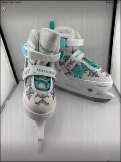 Maxluke Girl's Adjustable Ice Skates - White Snowflake - Youth Beginner - Size Adjustable