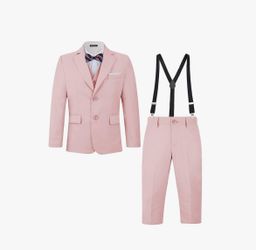 Boys 5-Piece Slim Fit Formal Suit Set w/ Suspenders, Multi-Color, 16Y