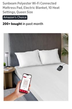 Polyester Wi-Fi Connected Mattress Pad, Electric Blanket, 10 Heat Settings, Queen Size