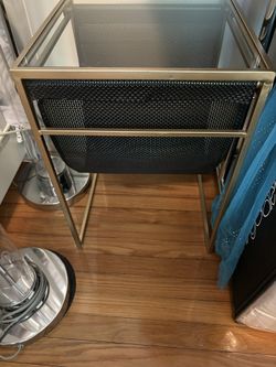 Glass Side Table With Magazine Holder