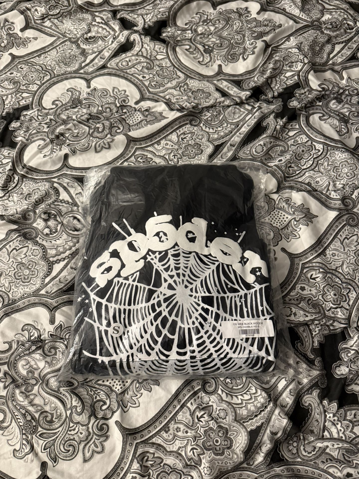 Black And White SP5DER OG WEB HOODIE