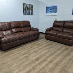 Lane Genuine Leather Recliner Couch and Recliner Loveseat Set