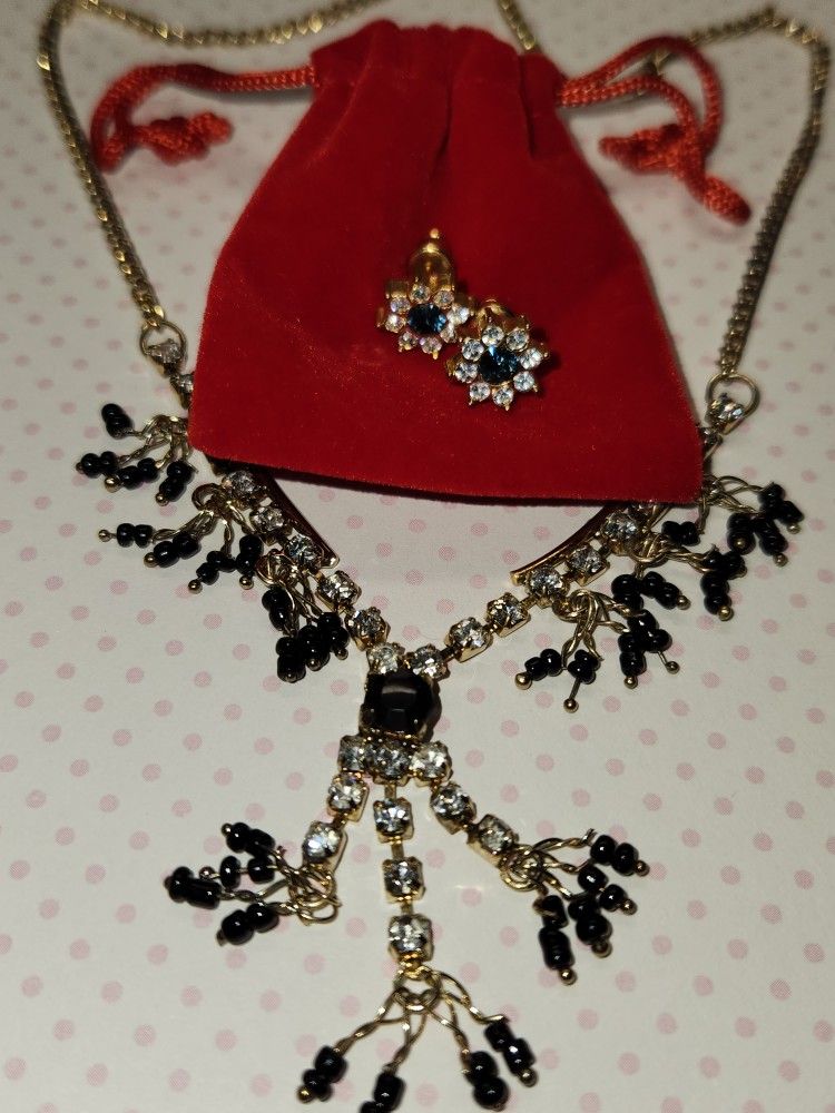 #1824, PRECIOUS RHINESTONE DEMI PARURE,SET, NECKLACE EARRINGS