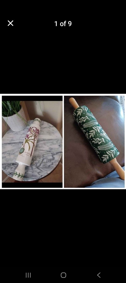 $15 Pair of Rolling Pin Portmeirion Botanic Garden Mexican Lily Rolling Pin Moth and White Embossed