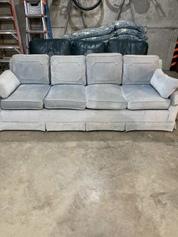 84 Inch Velvet Sofa,  Light Blue ( Faded)  No Tears And Very Comfortable,  $250