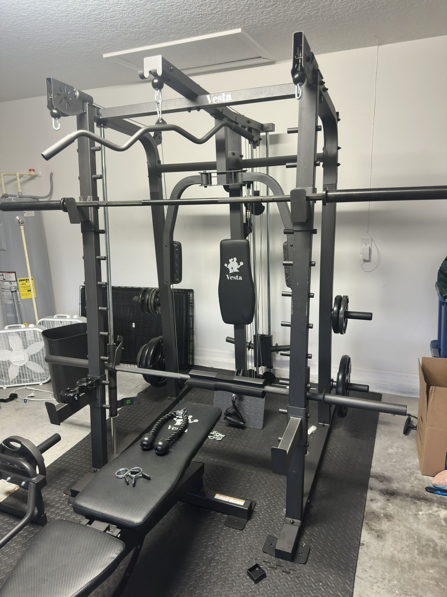 All-in-One Home Gym Power Rack with Bench & Attachments
