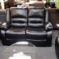 Brand New Black Bonded Leather Manual Reclining Loveseat