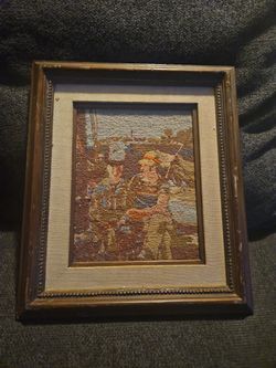 Vtg Handmade Crewel Needlepoint Framed 